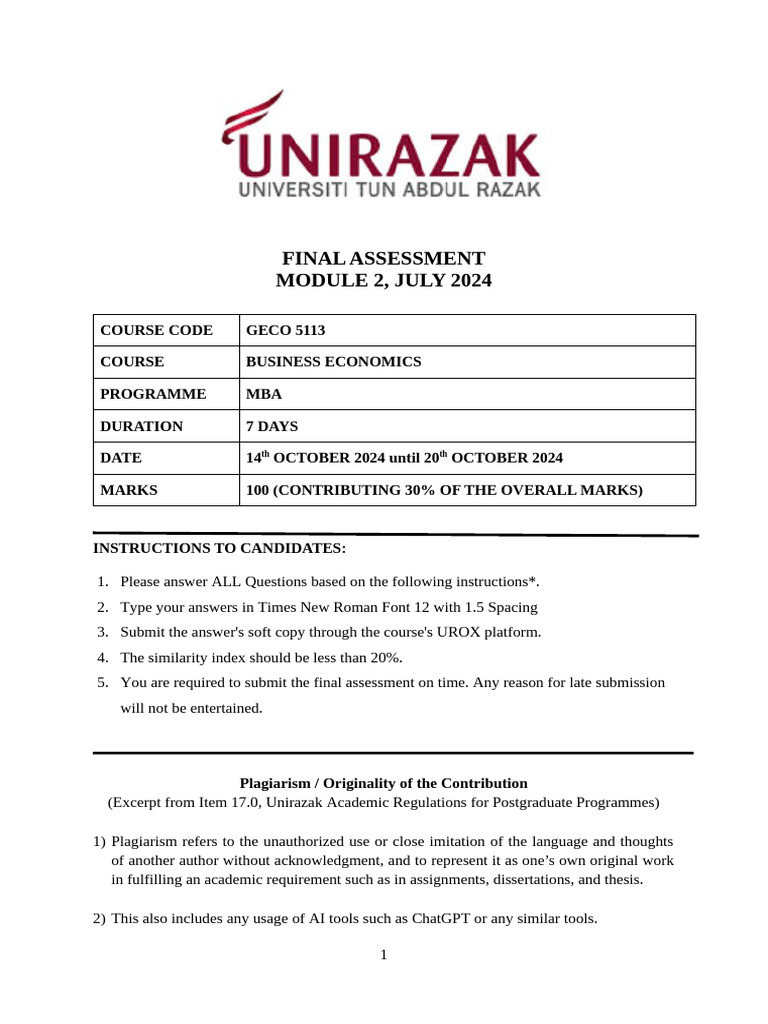 Business+Economics+Final+Assessment+ +July+2024 | PDF | Cost Of Living ...