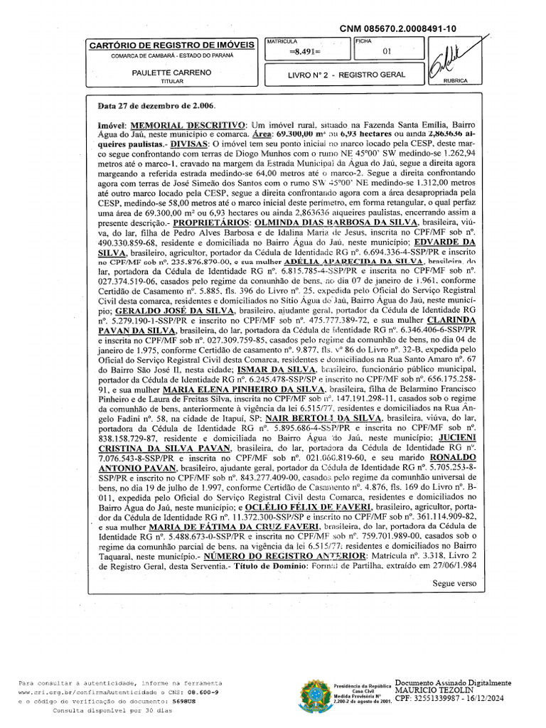 Documento Assinado Digitalmente Mauricio Tezolin CPF: 32551339987 - 16 ...