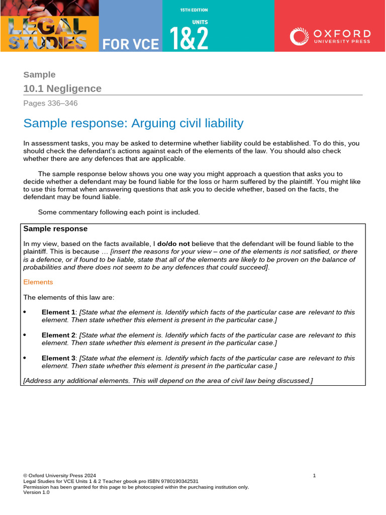 LEGAL12 10.1 Sample Response | PDF | Legal Liability | Negligence
