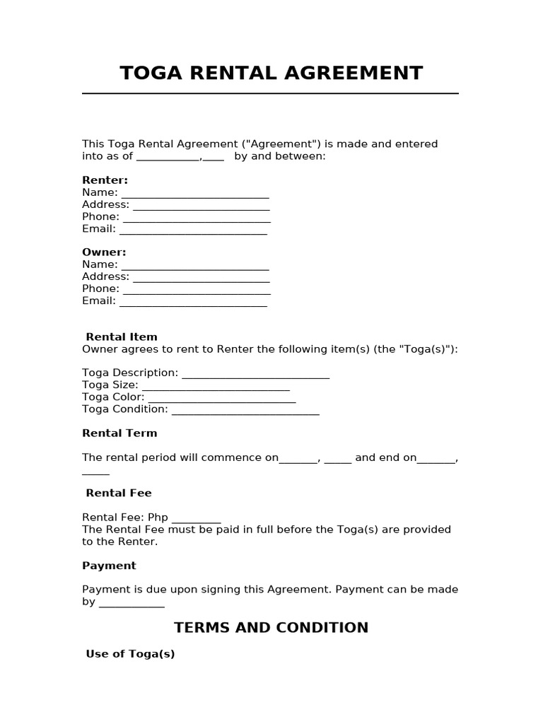 TOGA RENTAL AGREEMENT | PDF