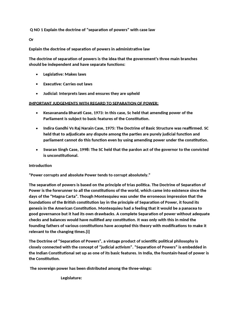 Explain the doctrine of administrative | PDF | Separation Of Powers ...