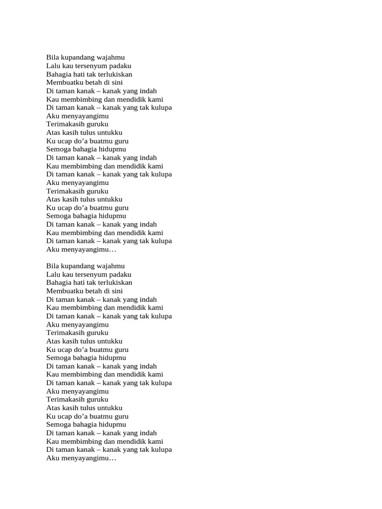 Lirik Lagu Perpisahan untuk Guru TK | PDF