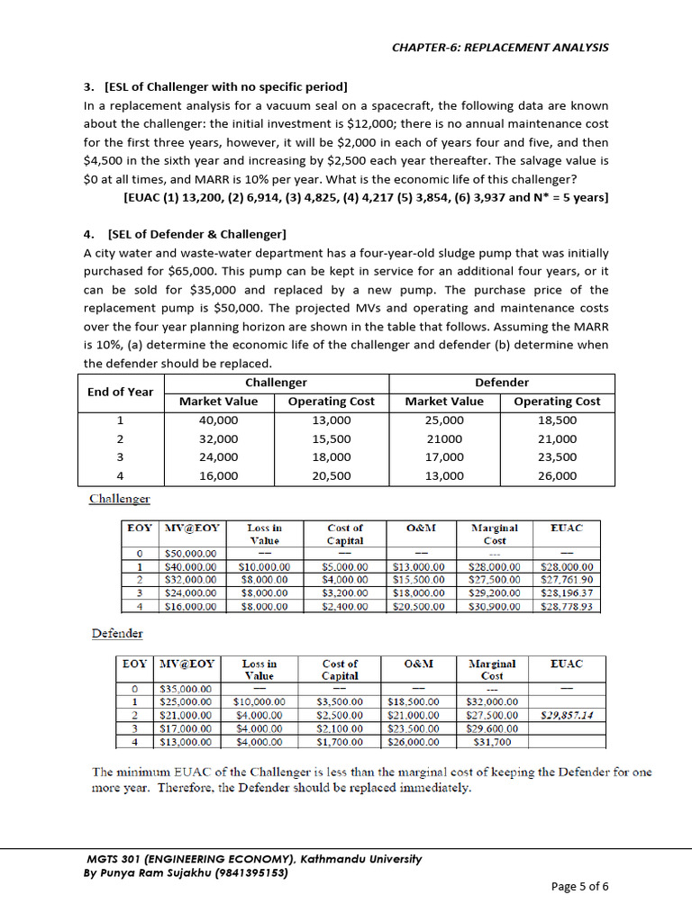 Replacement Analysis for Engineering Economy | PDF