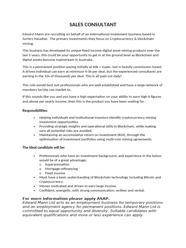 Blockchain Sales Consultant Opportunity | PDF