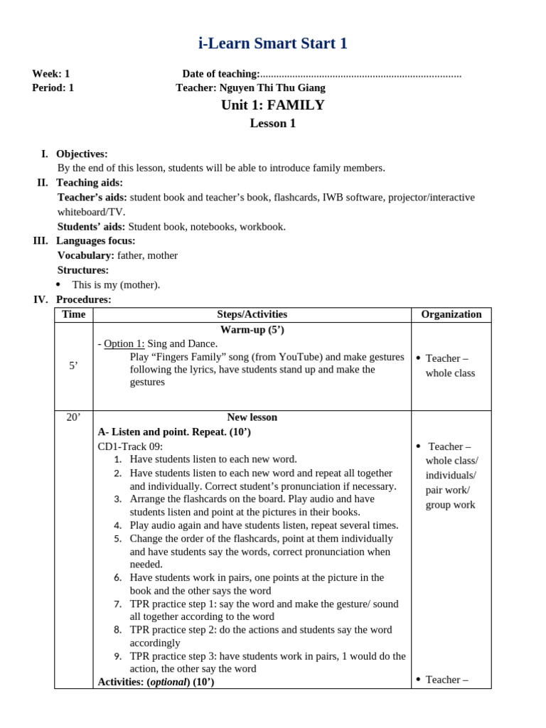 Family Vocabulary Lesson Plan | PDF | Learning | Human Communication