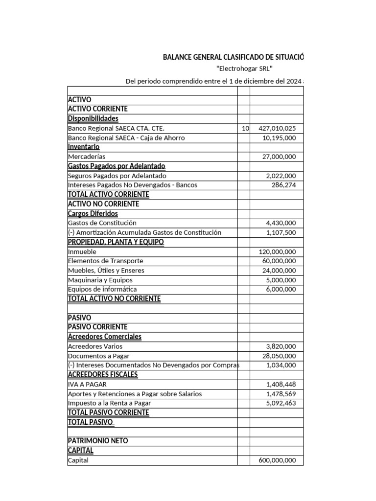 Balance General Electrohogar 2024 ACT | PDF | Hoja de balance ...
