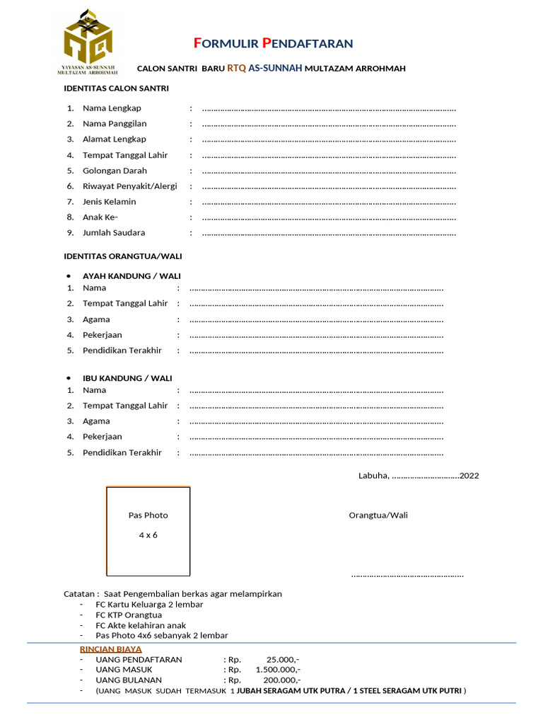 FORMULIR PENDAFTARAN RTQ NEW | PDF