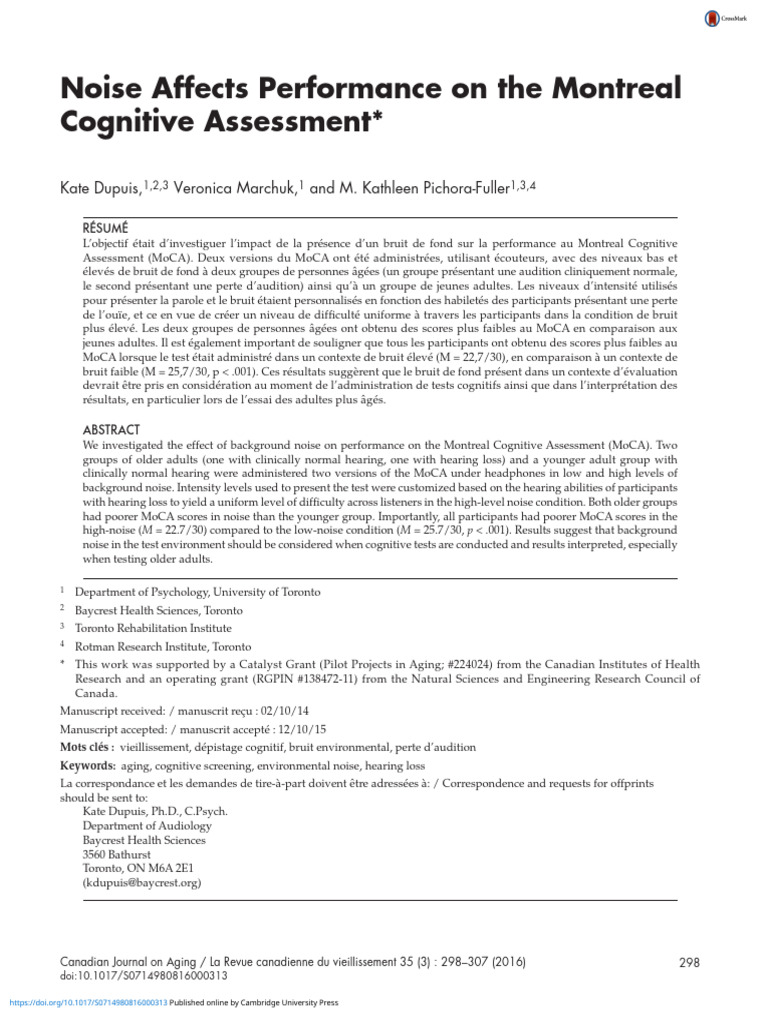 Impact of Noise on Cognitive Assessment | PDF | Noise | Hearing Loss