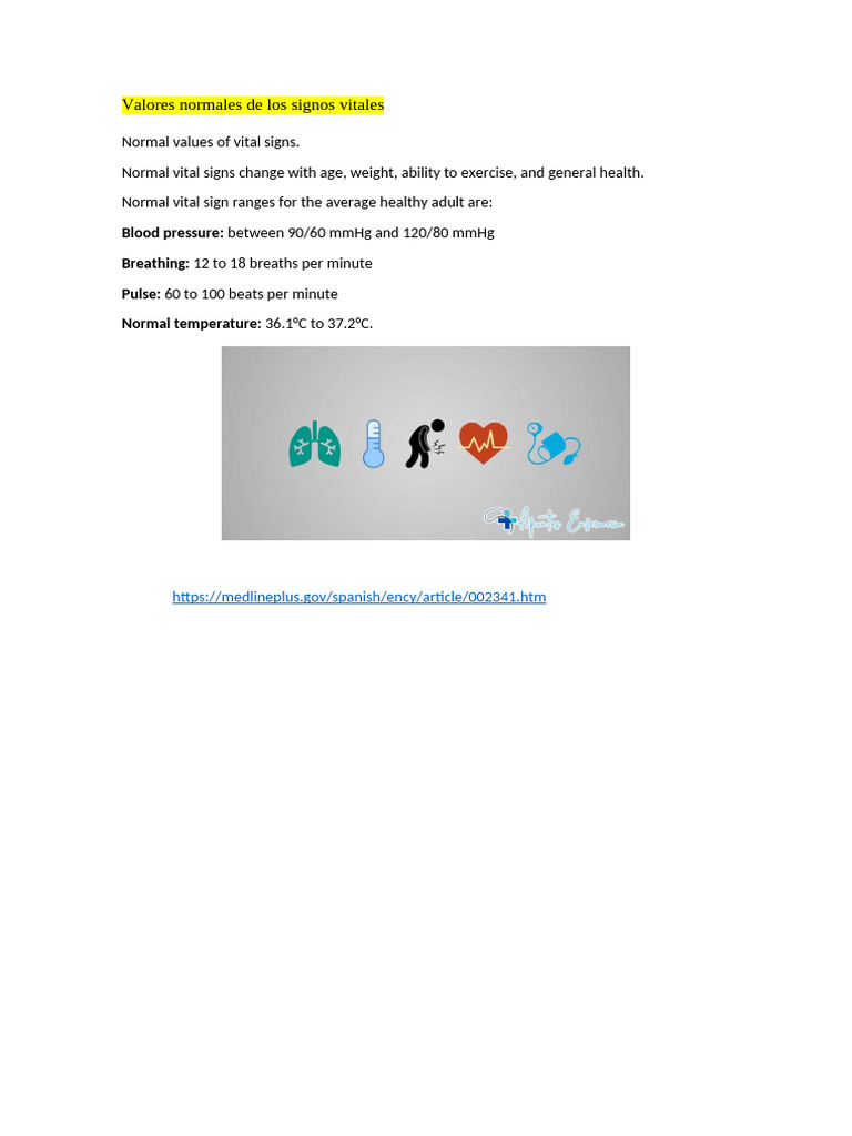 Valores Normales de Los Signos Vitales | PDF