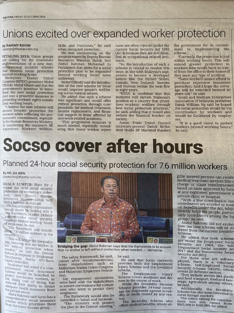 The Star (October 25) - SOCSO Protection After Working Hours | PDF