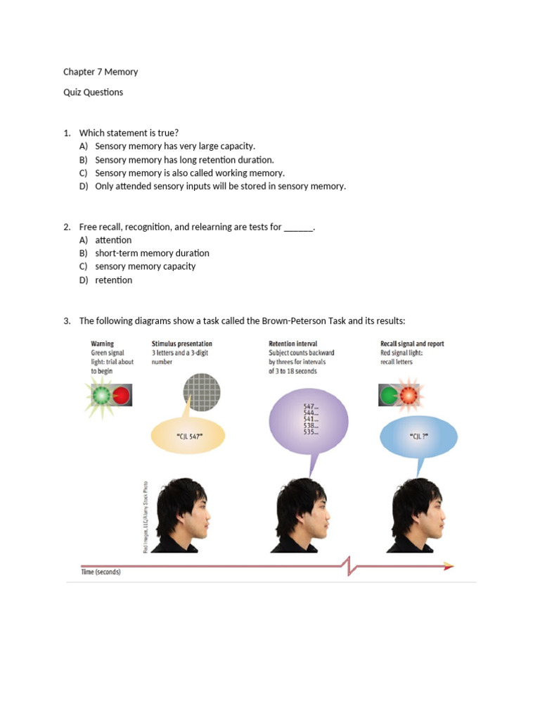 Memory Quiz for Psychology Students | PDF | Memory | Amnesia