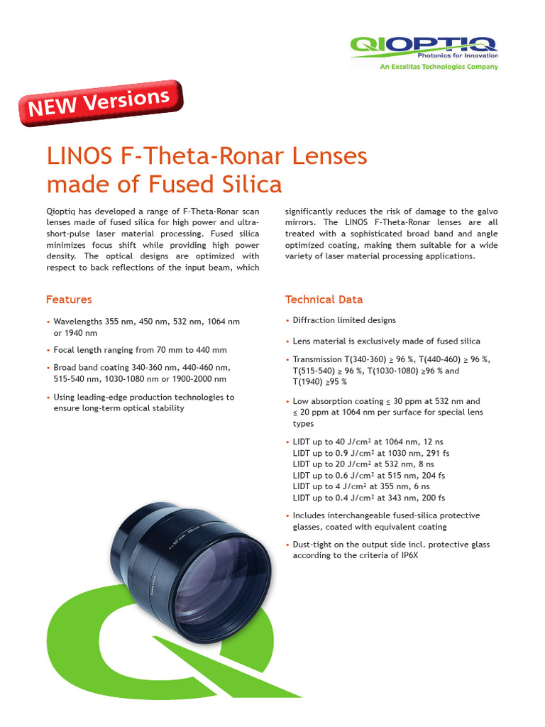 LINOS F-Theta-Ronar Fused Silica Lenses | PDF | Optics | Physical Sciences