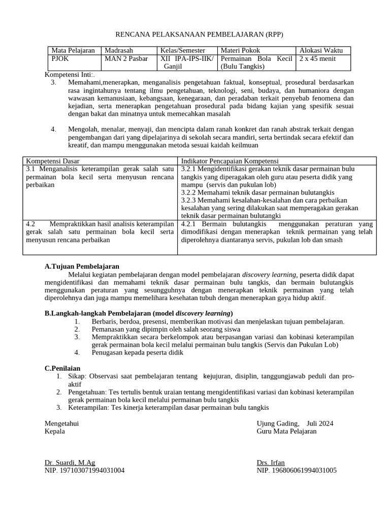 RPP Untuk Pak Irfan | PDF