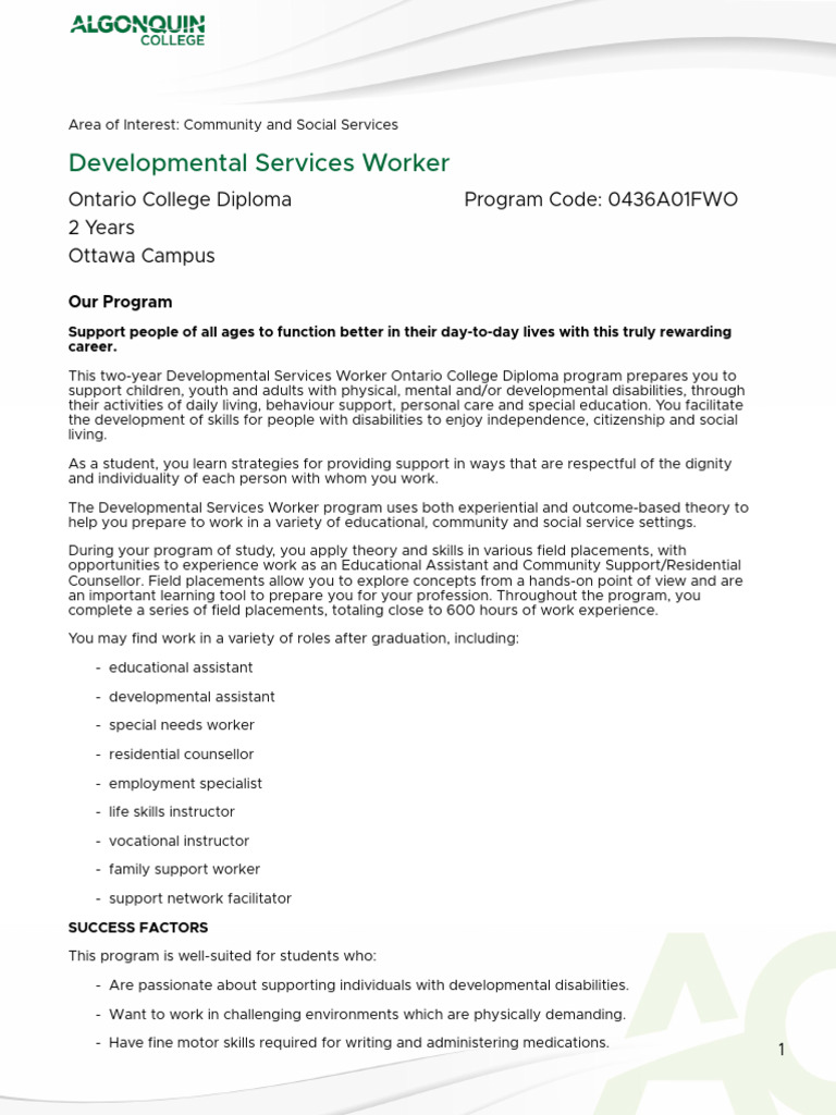 Developmental Services Worker Program Overview | PDF | General ...