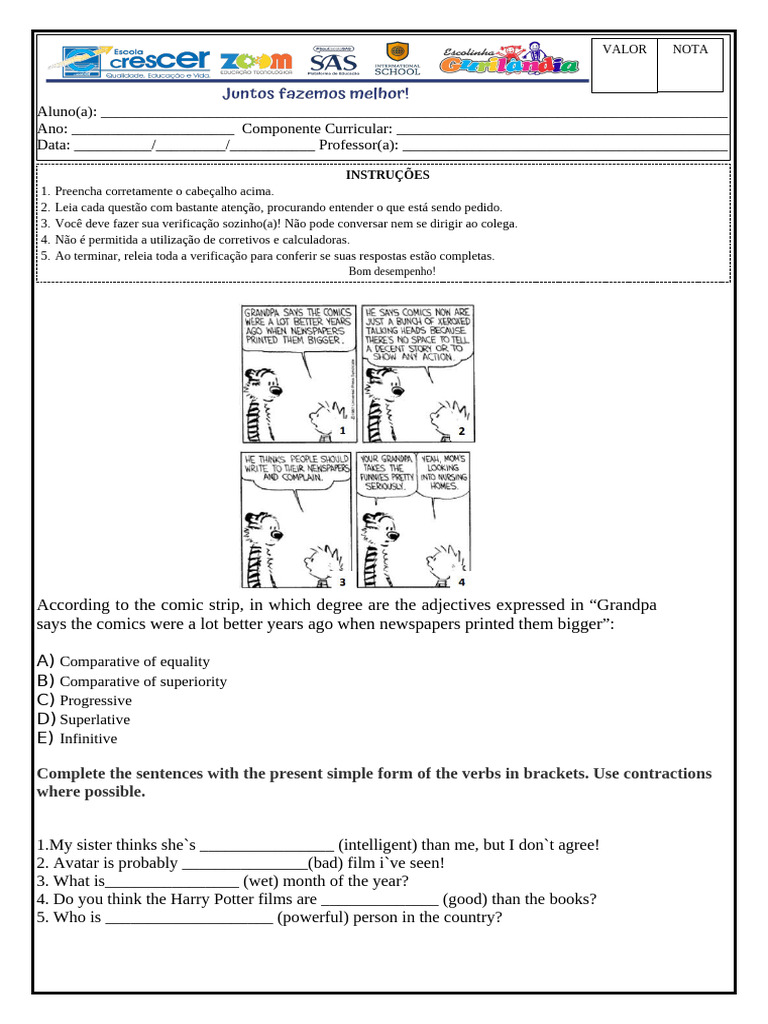 Adjective Comparisons and Exercises | PDF | Semantic Units | Language ...