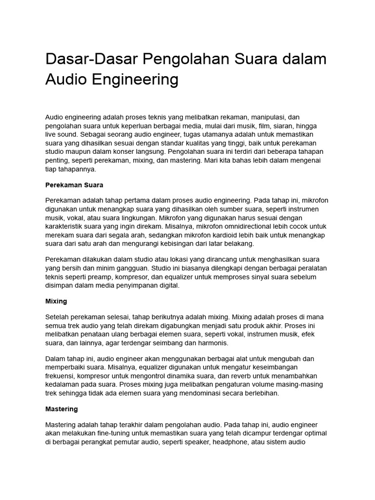 Dasar-Dasar Pengolahan Suara dalam Audio Engineering | PDF