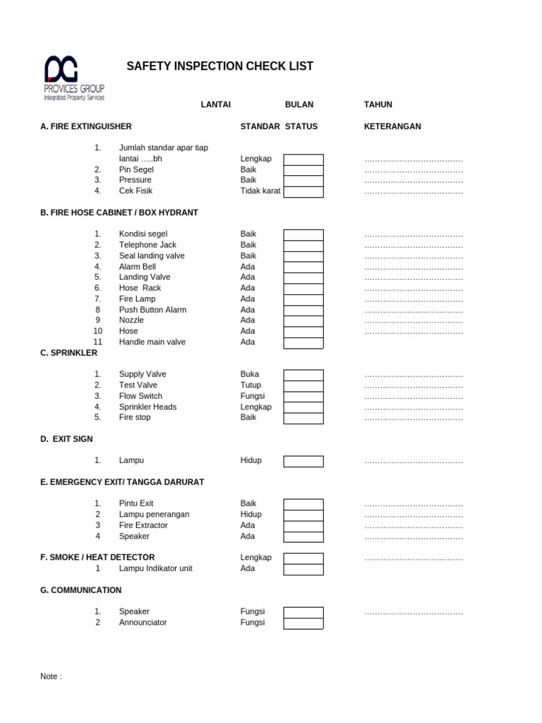 Daftar Periksa Inspeksi Keamanan Kebakaran | PDF