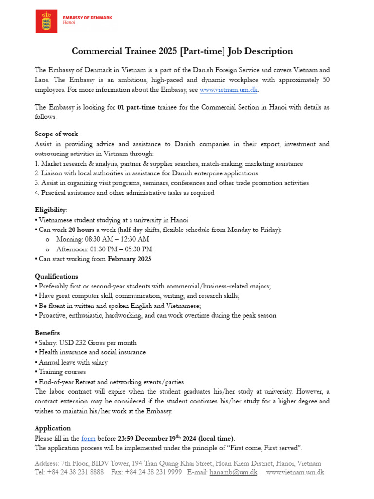 (Embassy of Denmark) Commercial Trainee Job Description | PDF