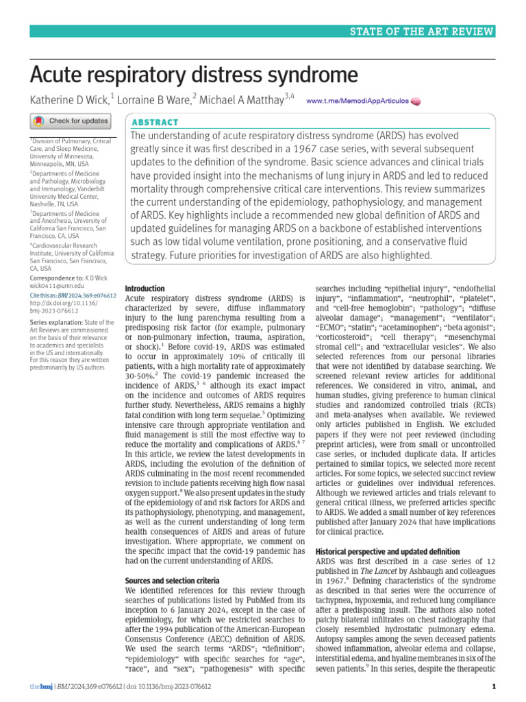 Acute Respiratory Distress Syndrome - BMJ (2024) | PDF | Medical ...