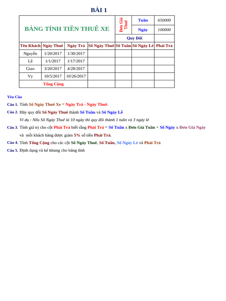 Bai Tap Them Excel | PDF