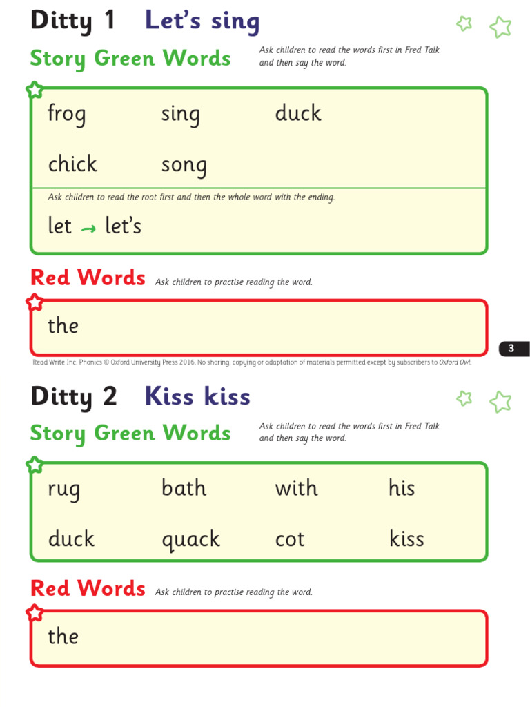 Lets Sing Story Green Words and Red Words Book Pages | PDF