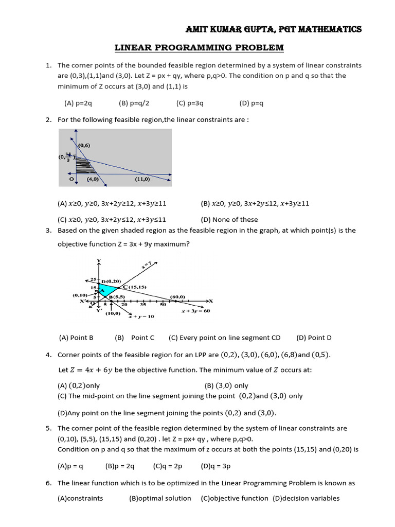 LINEAR PROGRAMMING PROBLEM | PDF | Mathematical Optimization | Linear ...