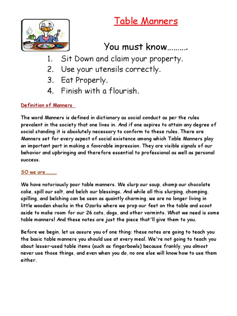 Essential Table Manners Guide | PDF | Food And Drink Preparation | Cuisine