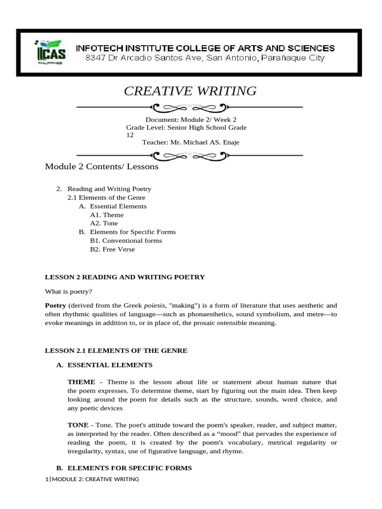 Creative Writing: Poetry Essentials | PDF | Poetry | Metre (Poetry)