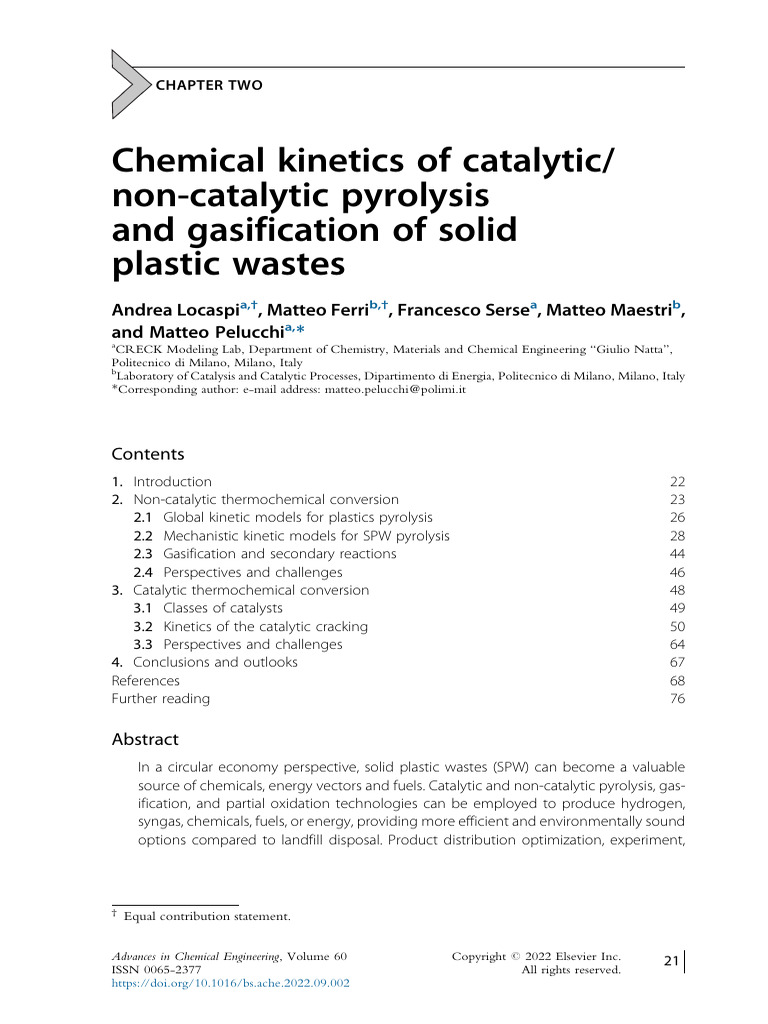 Chemical Kinetics of Catalytic Non-Catalytic Pyrolysis and Gasification ...