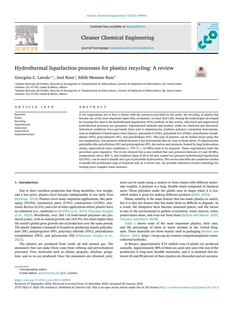 Hydrothermal Liquefaction for Plastic Recycling | PDF | Cracking ...
