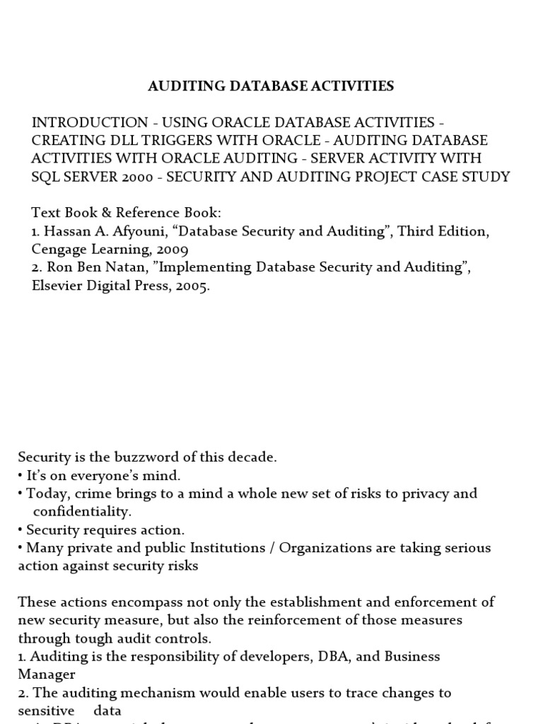 Auditing Database Activities with Oracle | PDF | Pl/Sql | Audit