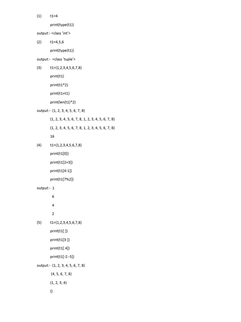 Tuple Operations and Outputs Explained | PDF | Computer Programming