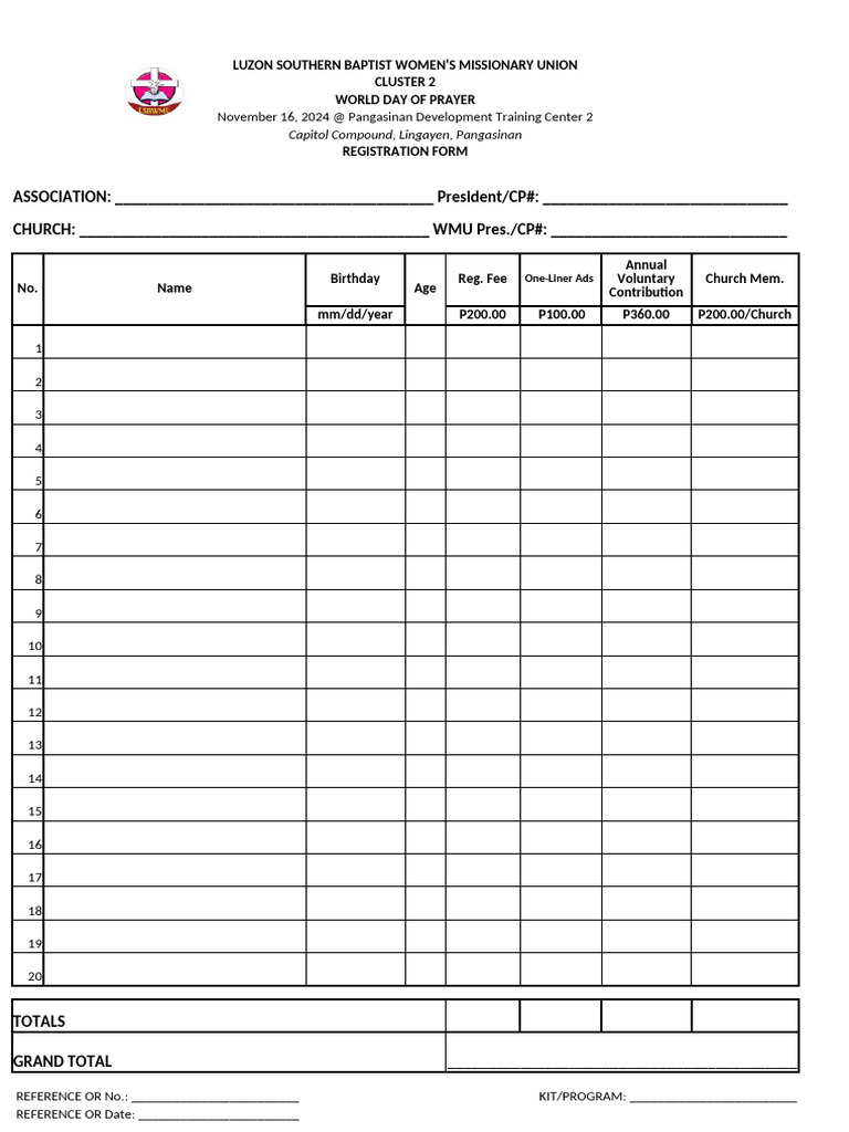 2024 Wdop Reg Form Cluster 2 | PDF