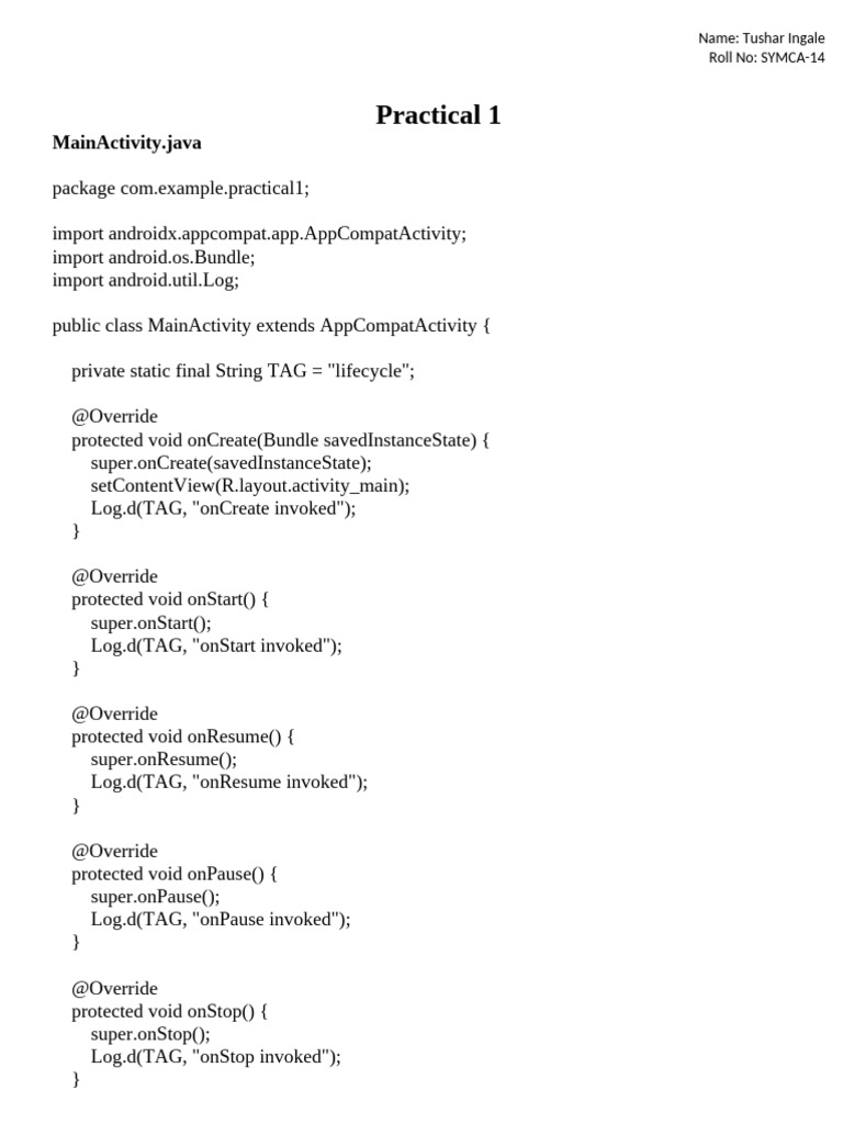 Android Lifecycle and UI Examples | PDF | Filename | Android (Operating ...