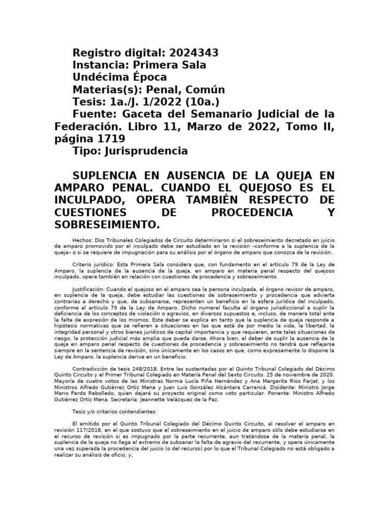 Suplencia de Queja en Amparo Penal | PDF | Caso de ley | Justicia