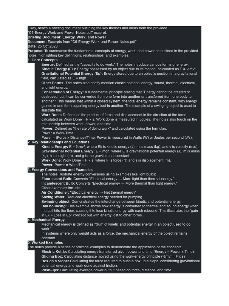 Energy Work And Power Overview Pdf Kinetic Energy Potential Energy