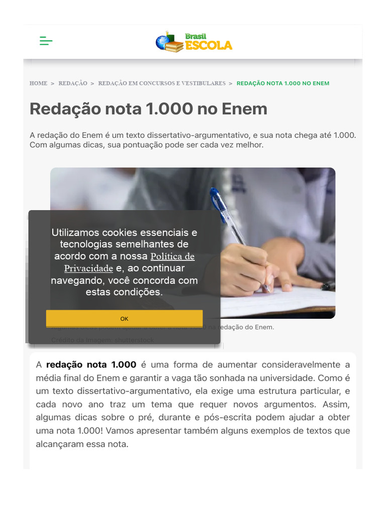 Redação Nota 1.000 No Enem - Dicas e Exemplos - Brasil Escola | PDF ...