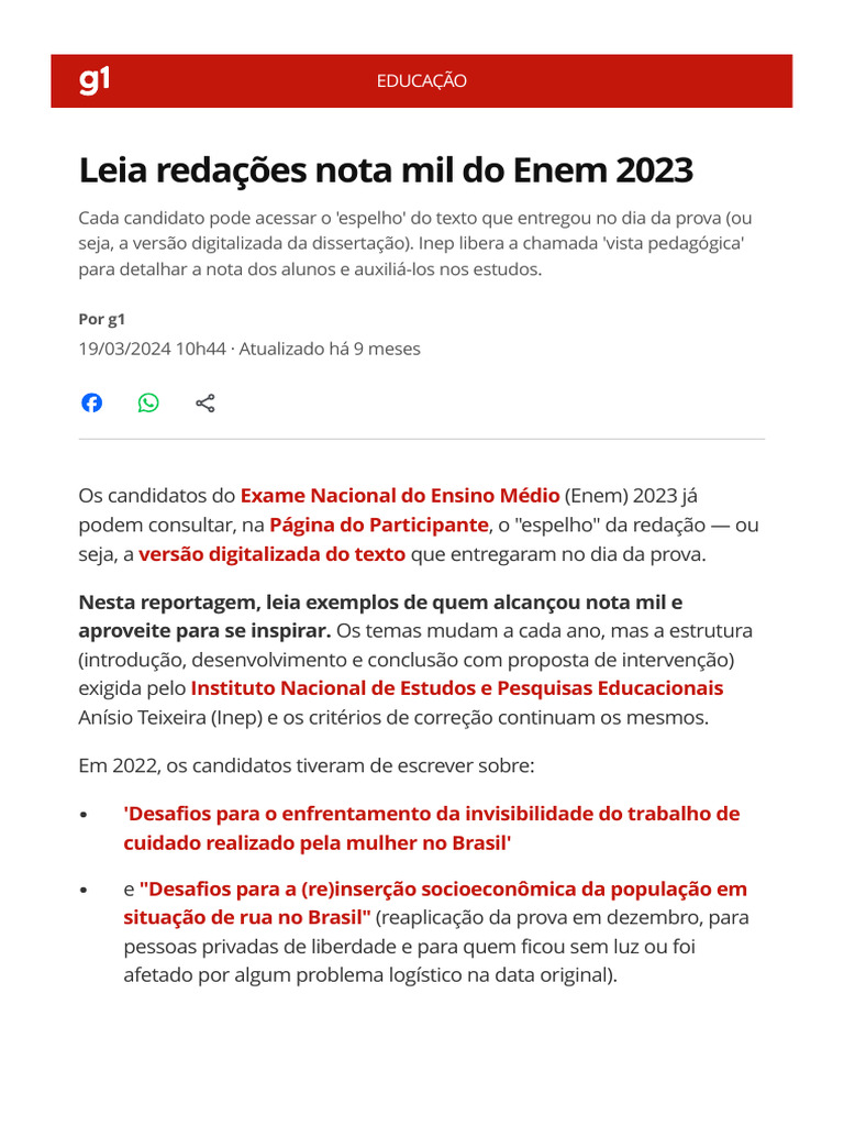 Redações Nota 1000 do Enem 2023 | PDF | Sociologia | Estado