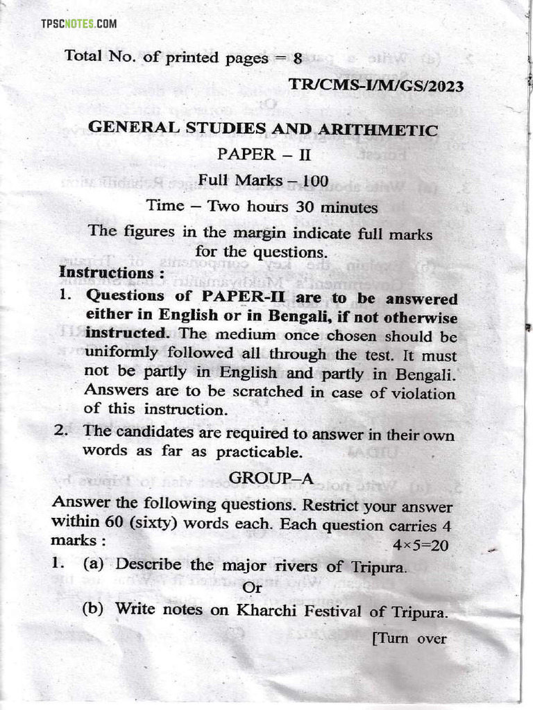 TPSC Combined Mains Question Paper II | PDF | Mathematics | Arithmetic