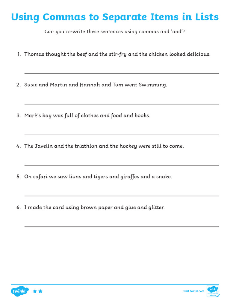 Using Commas To Separate Items in A List - MA | PDF