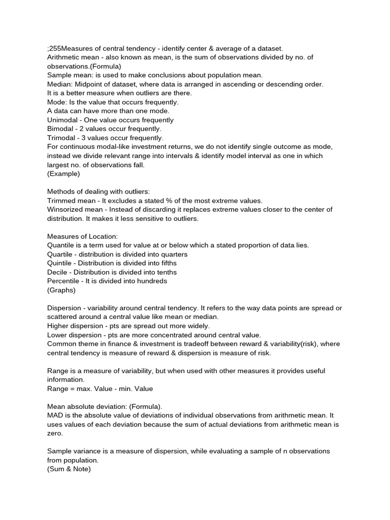Central Tendency & Data Dispersion Explained | PDF | Mean | Quantile