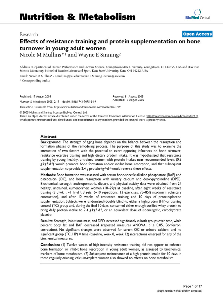 Effect of Resistance Training and Protein Supp On Women | PDF | Bone ...