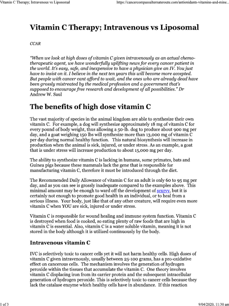 Vitamin C Therapy Intravenous Vs Liposomal - PDF Dosage | PDF