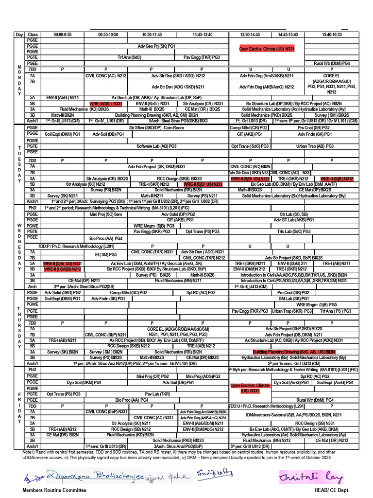Civil Engineering Class Routine 2023 | PDF