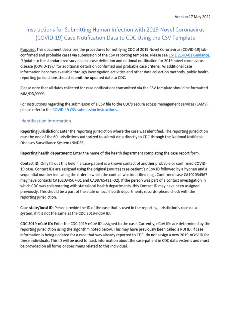 COVID19 CSV Case Reporting Instructions | PDF | Health Professional ...