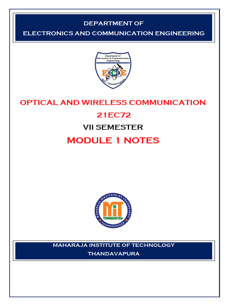 21EC72 Optical Communication Module 1 Notes | PDF | Optical Fiber | Optics