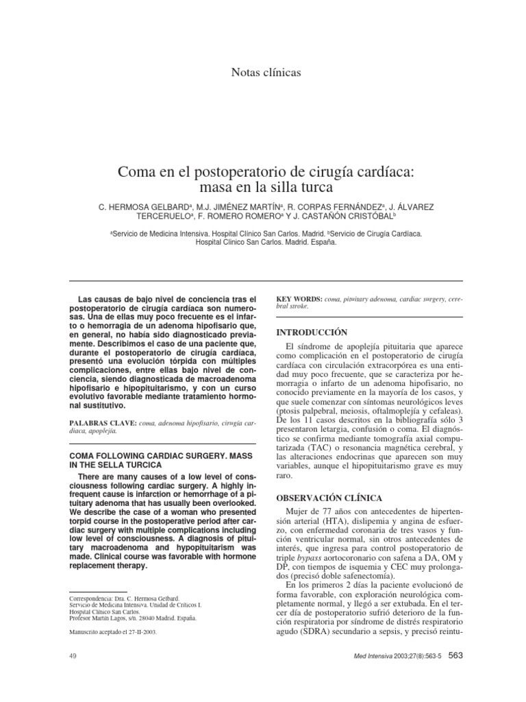 Coma Post Cardiotorax | PDF | Coma | Carrera