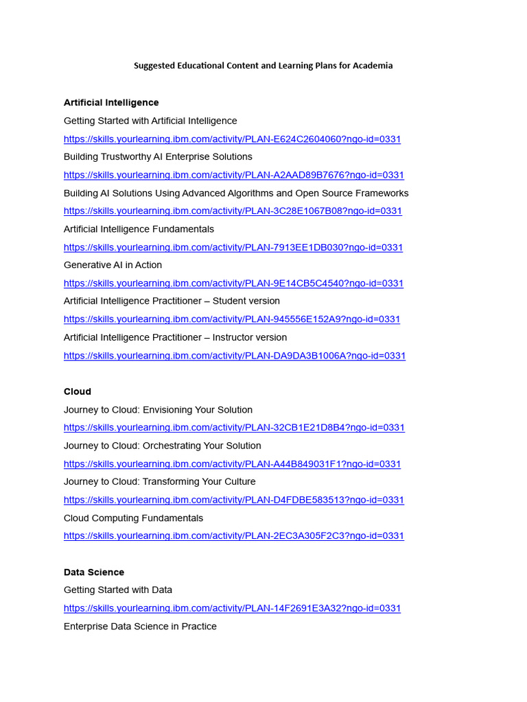 Suggested Educational Content and Learning Plans For Academia | PDF ...