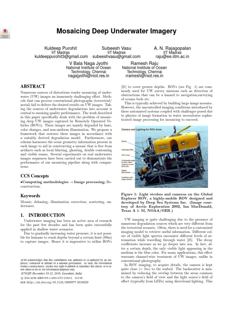 Mosaicing Deep Underwater Imagery | PDF | Image