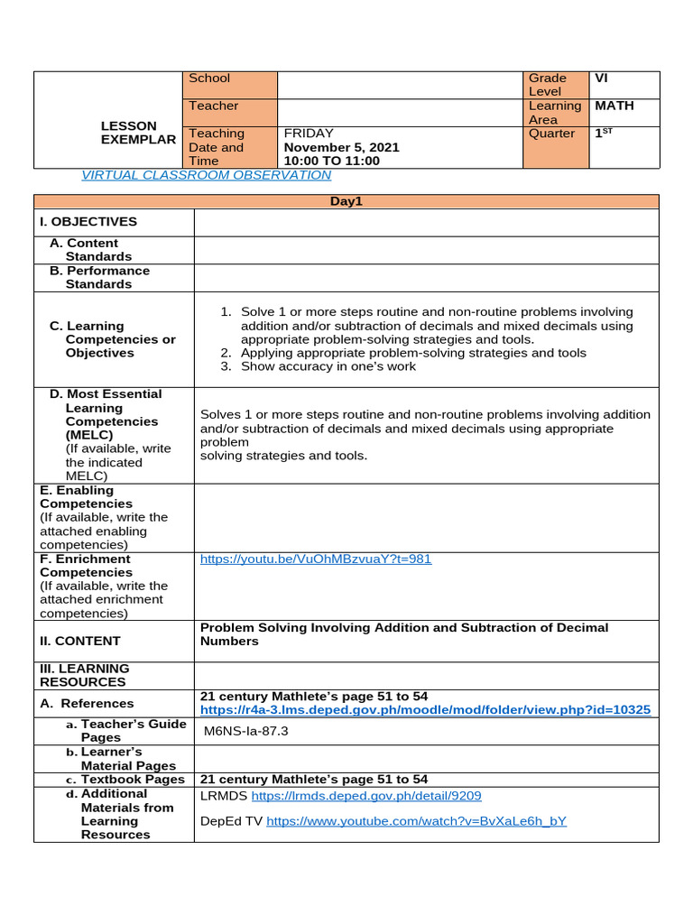 Virtual Math Lesson on Decimals | PDF | Learning | Teachers